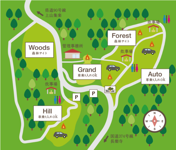 大芦高原キャンプ場「Oh！Ashi Forest」マップ